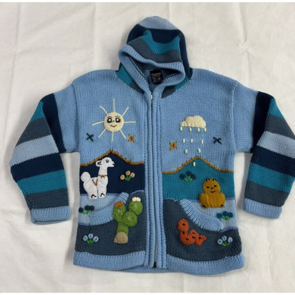Sisandina Handcraft Sweater Cardigan Zip Up Boy Girl Sz 8 Animals Nature Whimsy